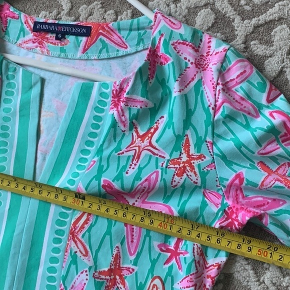 Barbara Erickson Seafoam Pink dress starfish print summer vocation travel size S - Picture 9 of 11